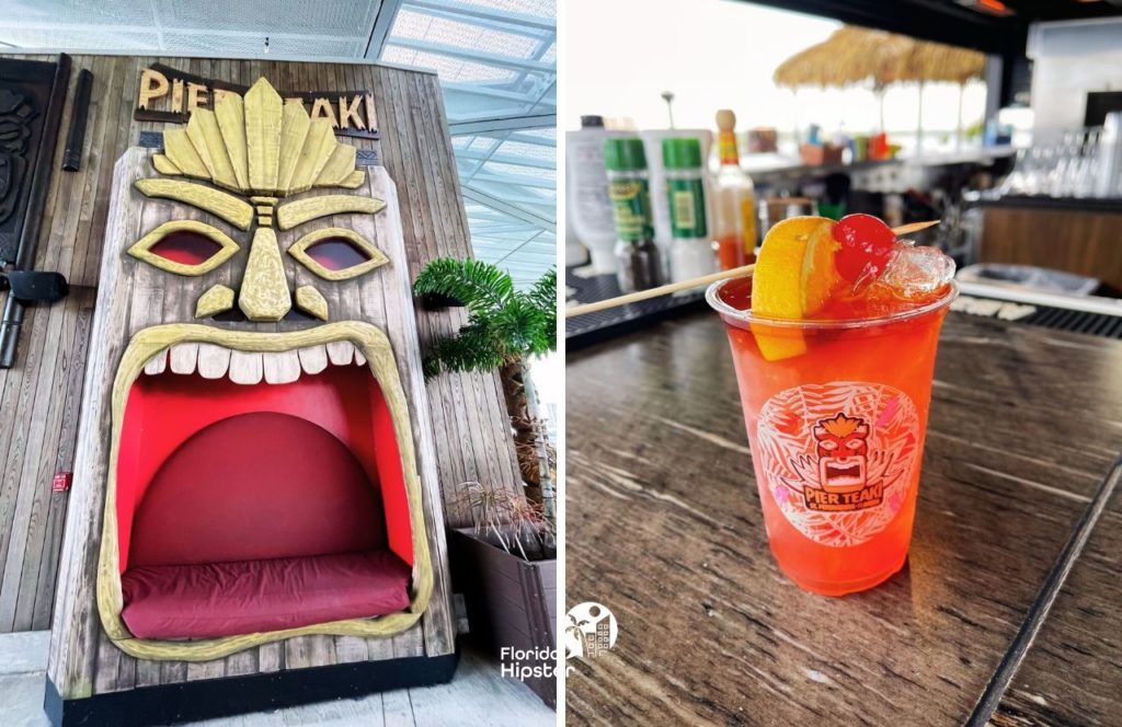Downtown St. Petersburg, Florida St. Pete Pier Pier Teaki Tiki Bar with Cocktail Drink