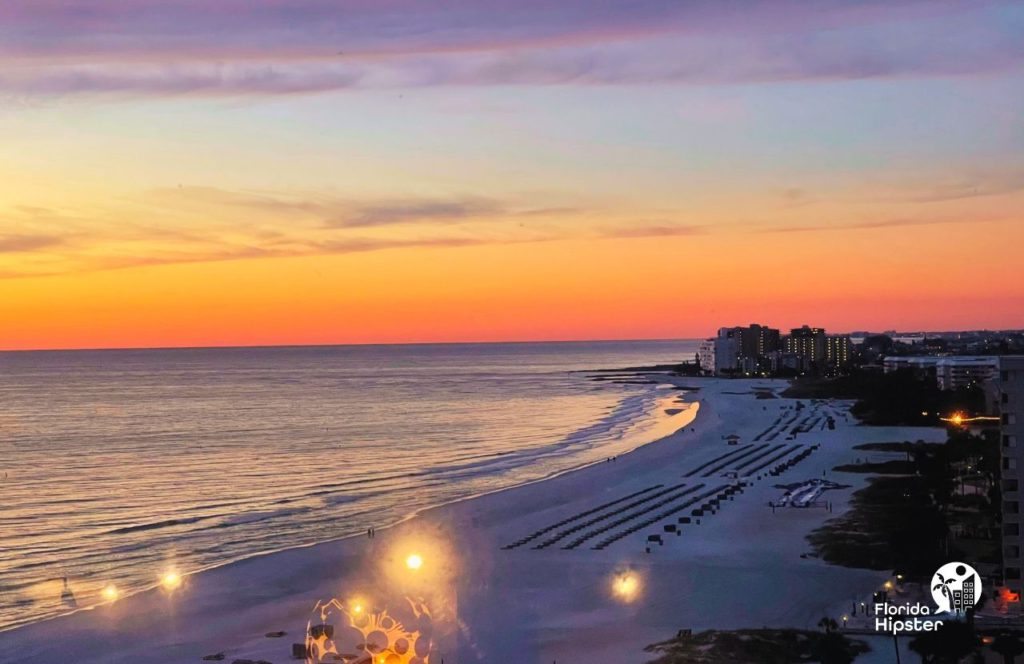 St. Petersburg Beach, Florida Spinners Rooftop Restaurant at Bellweather Beach Resort Sunset Views of Gulf Coast. One of the best Florida Beaches in April.