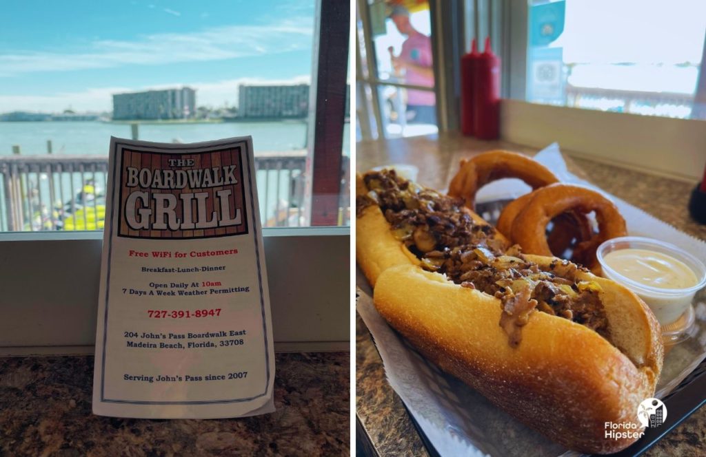 Treasure Island Beach, Florida Madeira Beach John's Pass Boardwalk The Boardwalk Grill Restaurant Philly Cheesesteak Sandwich