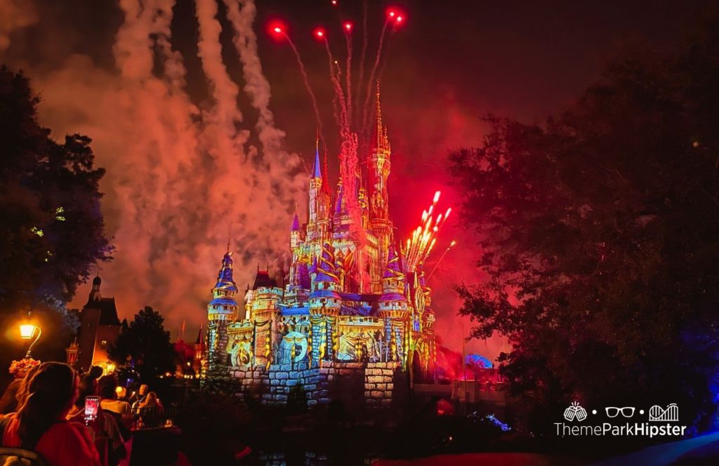 Mickey's Not So Scary Halloween Party at Disney's Magic Kingdom Theme Park Fireworks Show over Cinderella Castle